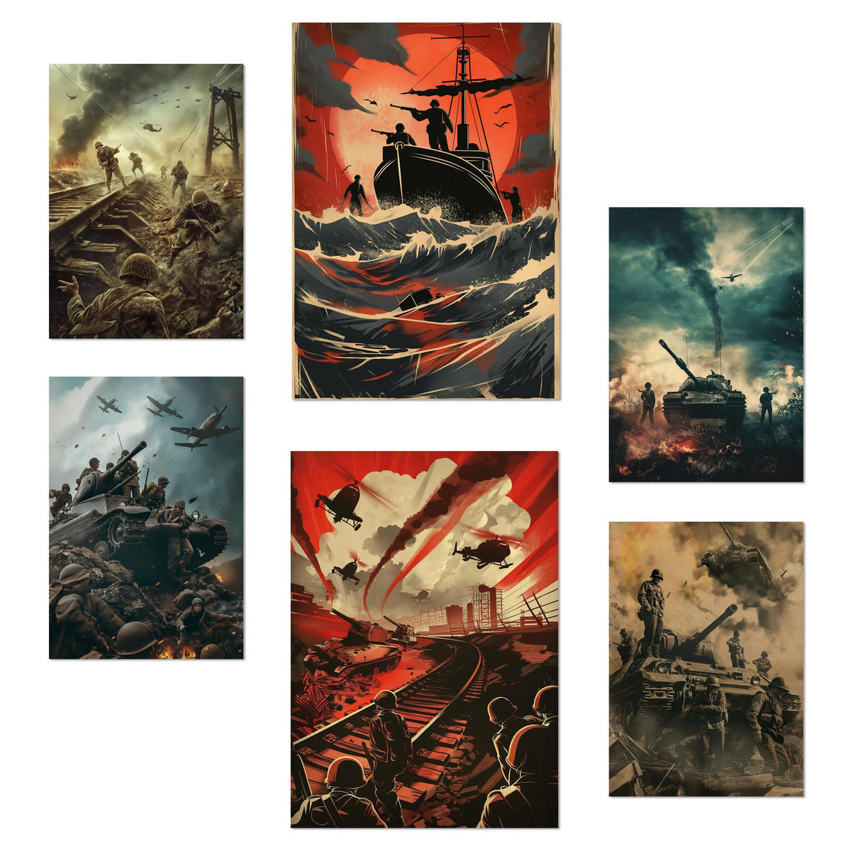 POSTER Set Mit 6 Historische Kampf Auf Boot Panzer Hubschrauber A3 & A4 Rahmenlos - Klar, Papier (29/3cm) - Nacnic