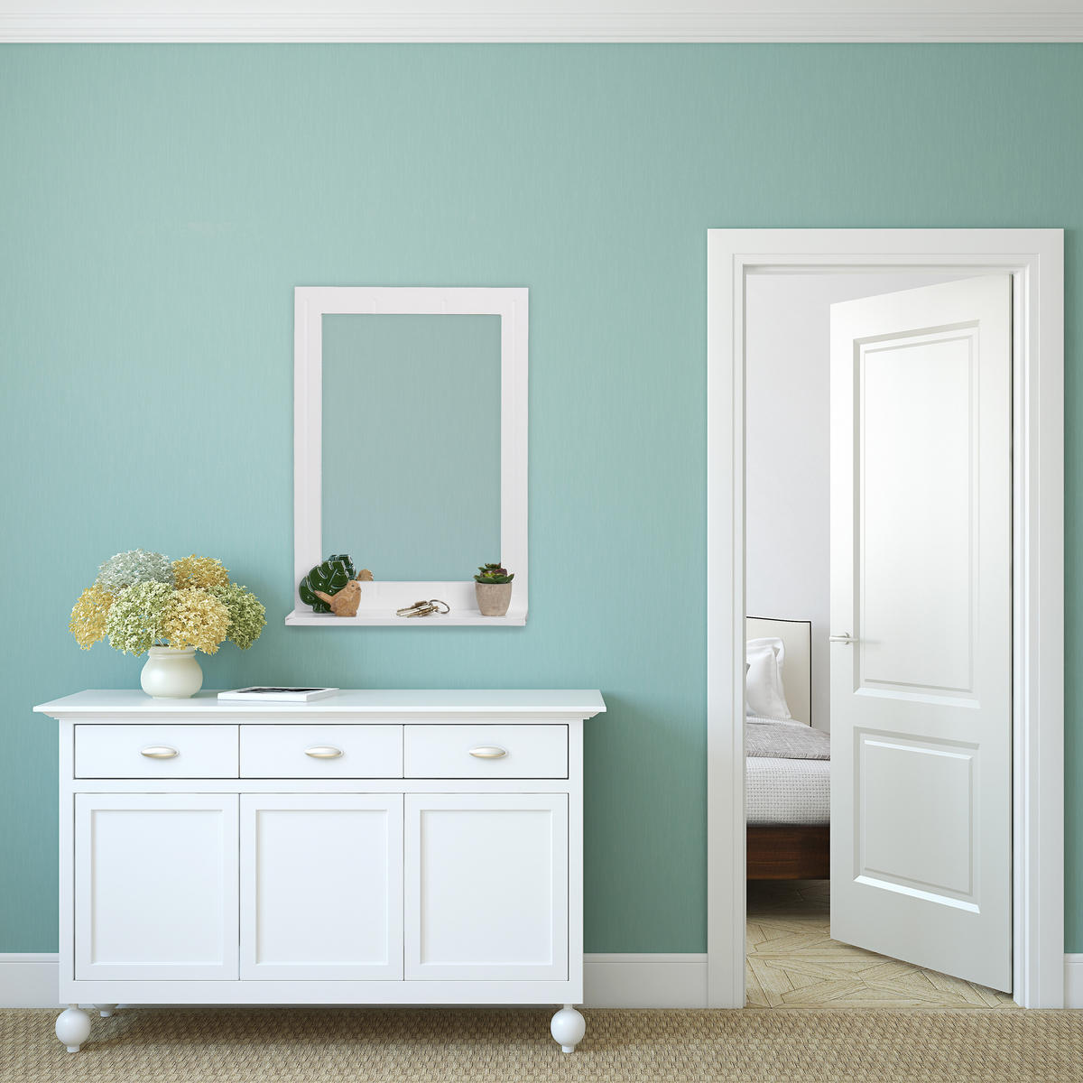 BADSPIEGEL - Weiß, Glas/Holzwerkstoff (40/55/12cm) - Relaxdays