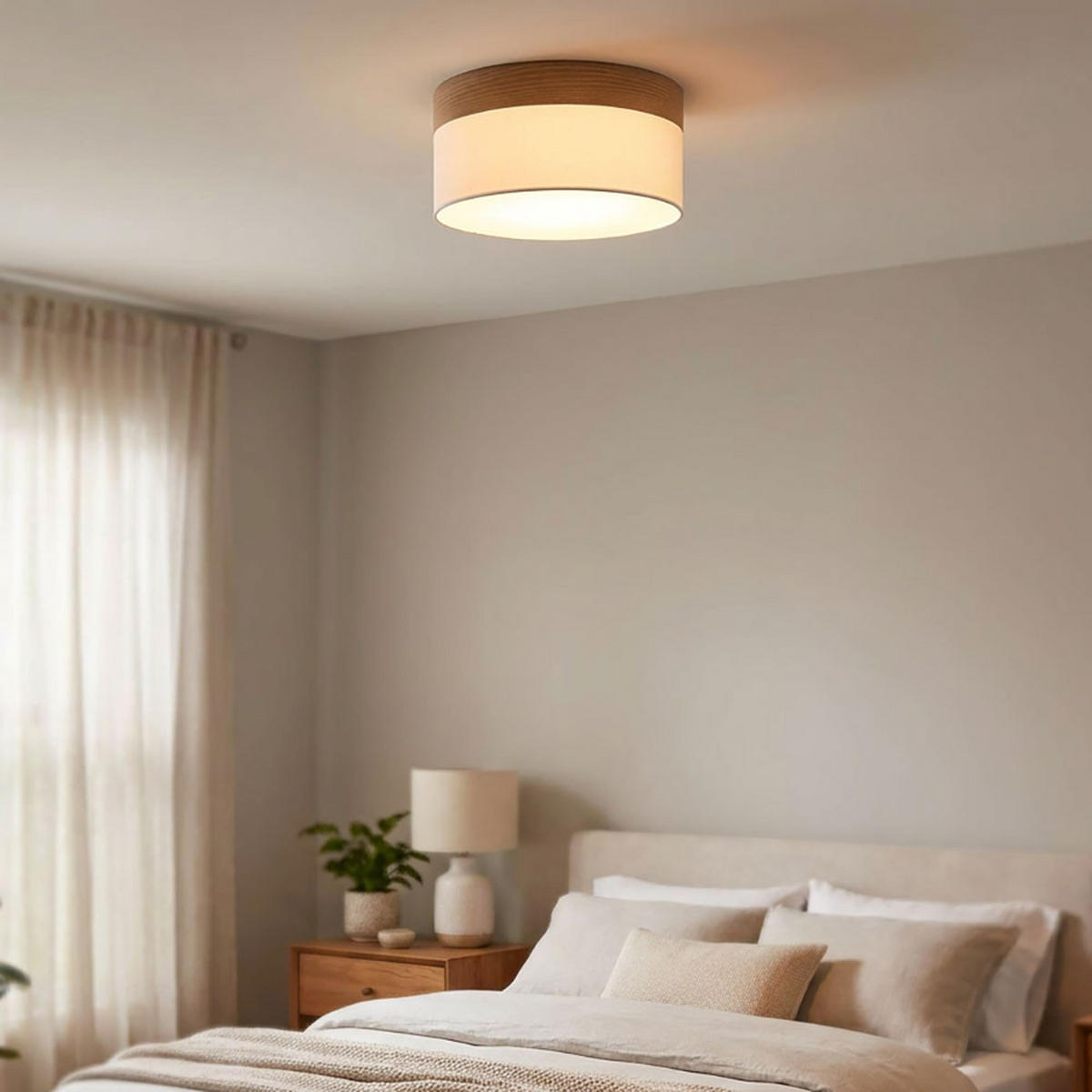 LED DECKENLEUCHTE CHIPSY Beige Holzoptik - Beige, Holz (40/40/25cm) - Globo Lighting