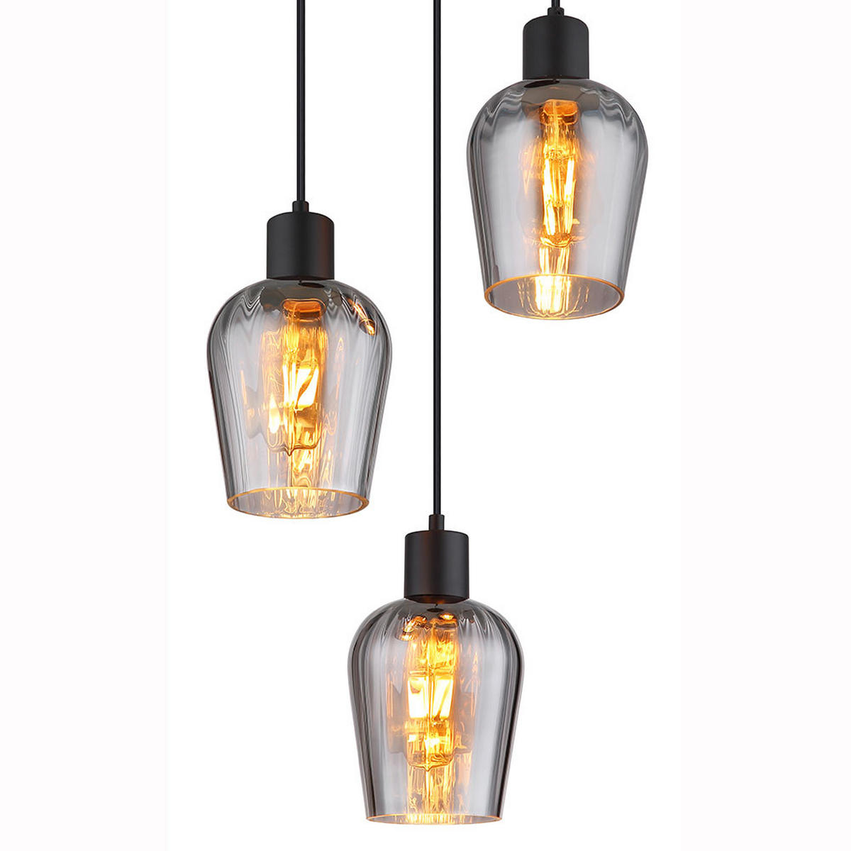 HÄNGELEUCHTE Glas Rauch Schwarz 3-Flammig - Schwarz, Glas (28.5/28.5/150cm) - Globo Lighting