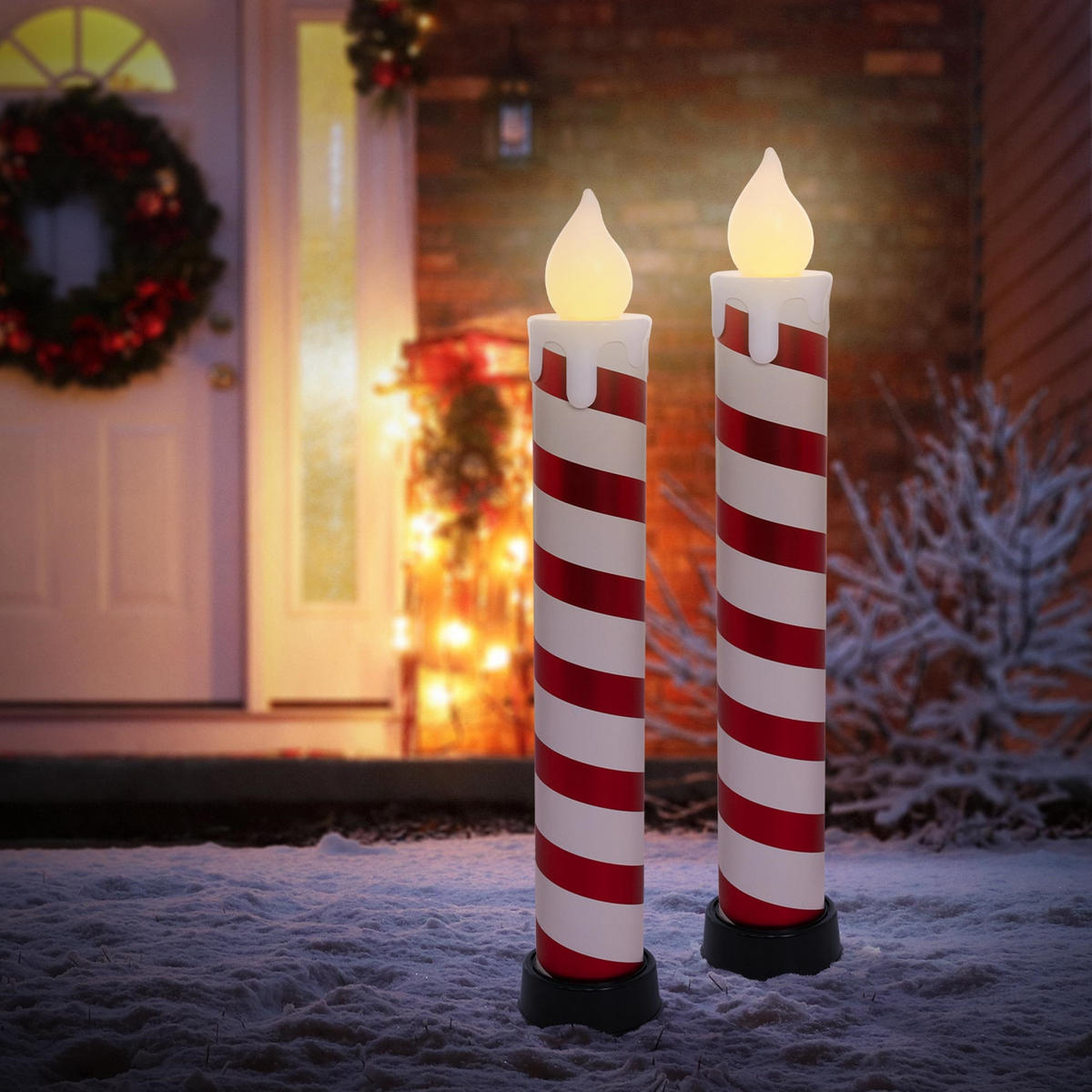LED WEIHNACHTSKERZE 2er Set Weiß-Rot 82 cm Warmweiß Batteriebetrieben Timer - Multicolor, Kunststoff (15/82/15cm) - ECD-Germany