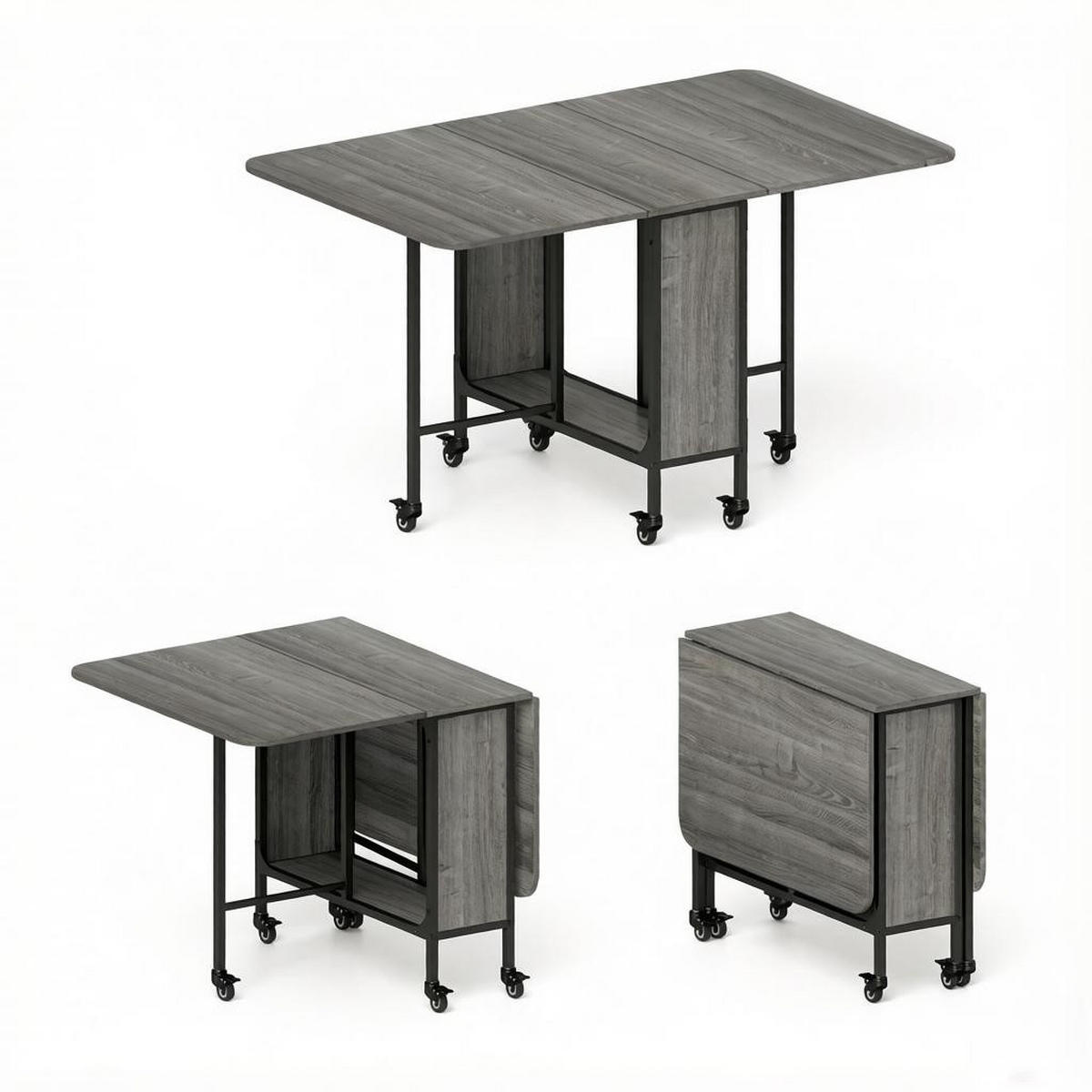 KLAPPTISCH 80-130/80/74 cm mit Rollen und Ablagefach DE-39944 Grau - Grau, Holzwerkstoff (80/130/74cm) - ComfortXL