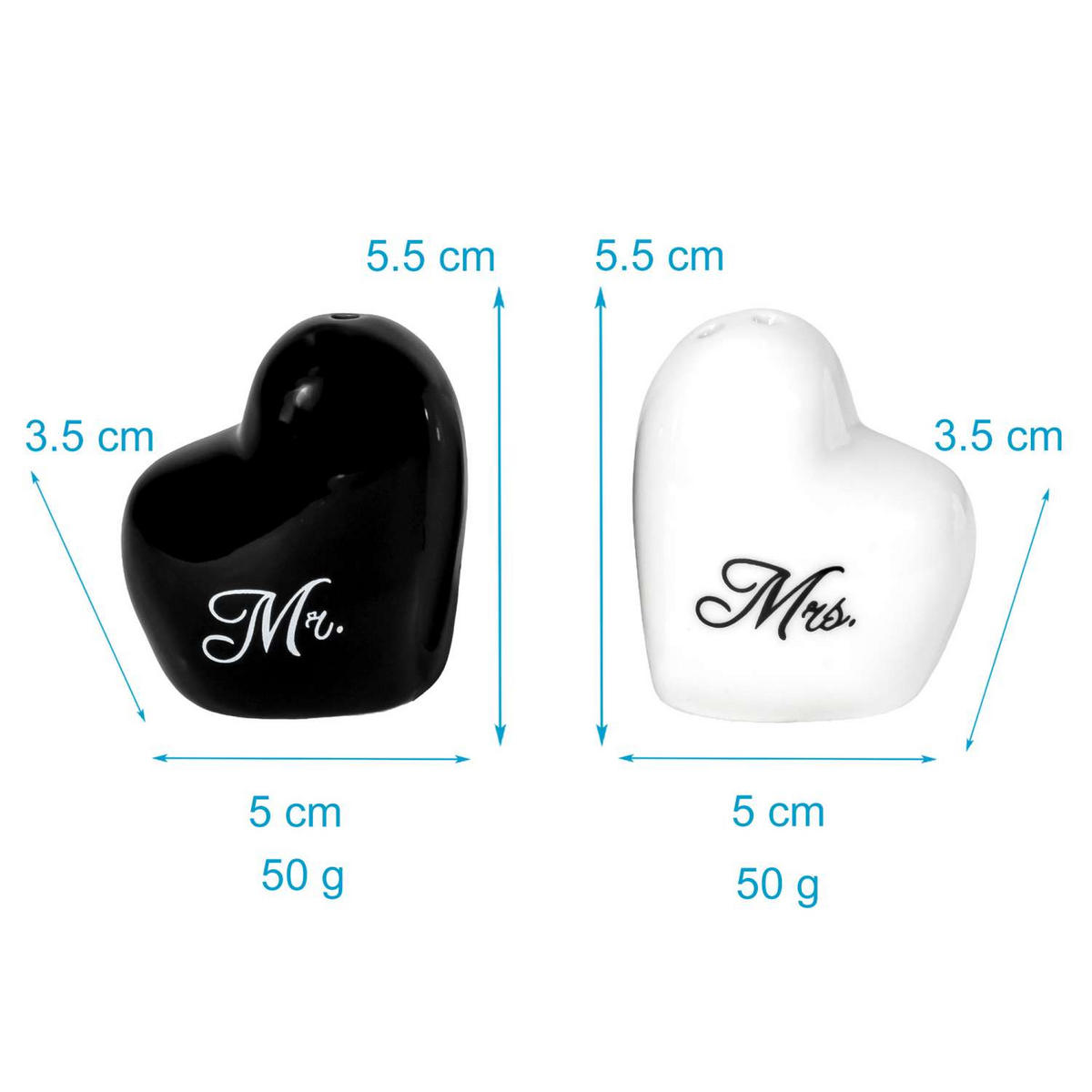 SALZSTEUER PFEFFERSTREUER mit Mr & Mrs Aufschrift - Schwarz, Keramik (3.5/5.5/5cm) - Intirilife