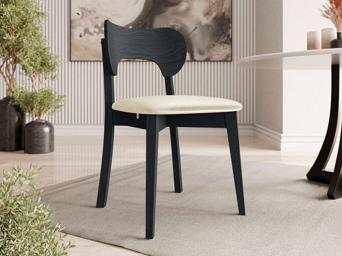 WOHNZIMMER STUHL KT64, Holzfarbe: Schwarz - Schwarz/Naturfarben, Holz/Textil (48/80/51cm) - MIRJAN24