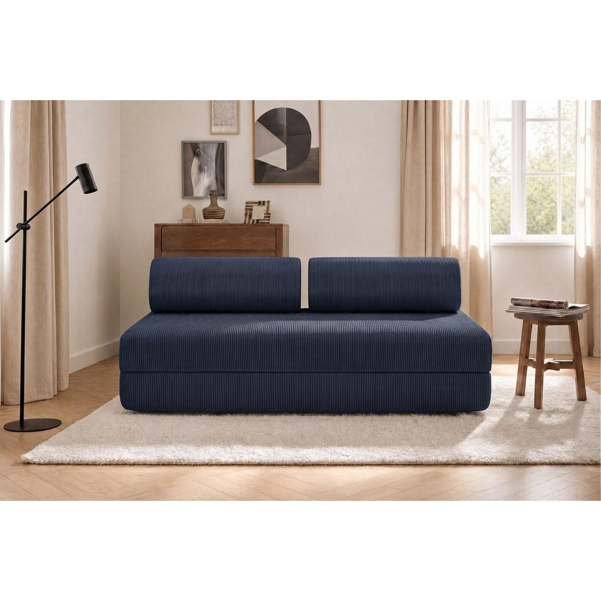 2-3-SITZER-SCHLAFSOFA aus blauem Cord - Blau, Textil (95/70.5/190cm) - Kimo