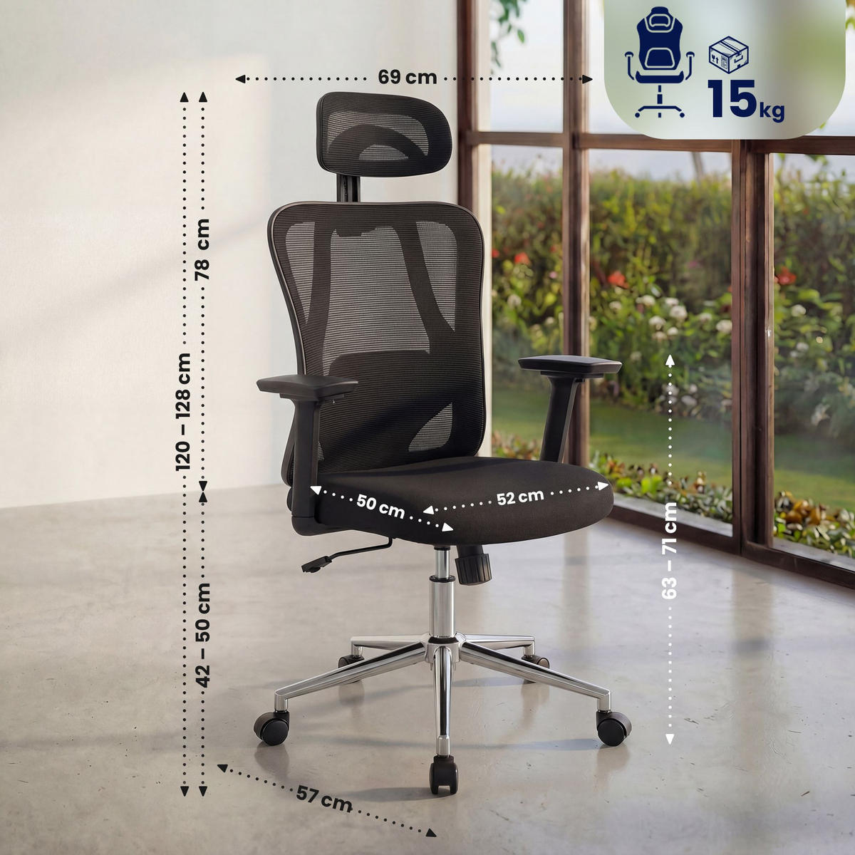 CHEFSESSEL Kunststoff Schwarz - Chromfarben/Schwarz, Kunststoff/Textil (70/120/57cm) - CLP