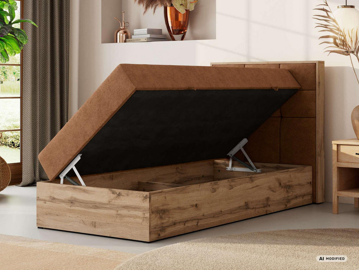 BOXBETT ALBERO 1 90/200 - Orange Stukture - Topper T25 - H4 - Rechts - Schwarz/Orange, Kunststoff/Textil (90/200cm) - MKS
