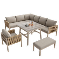 GARTENMÖBELSET 238/61/78 cm beige aus Metall und Polyester mit Seilgeflecht und Kissen - Beige, Metall - OKWISH