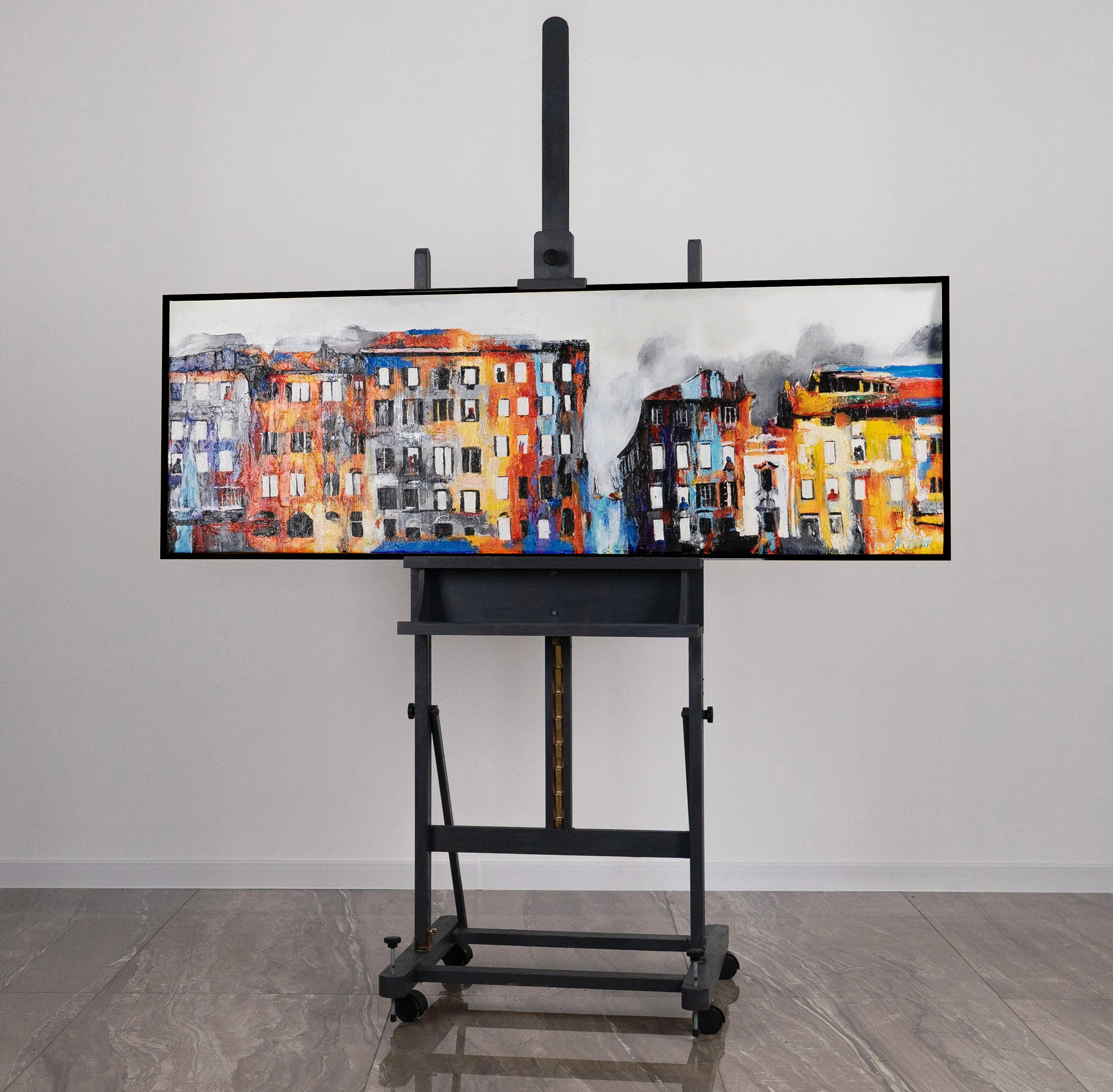 GEMÄLDE Kleinstadt Schattenfugenrahmen Schwarz 150x50 cm - Schwarz, Holz (150/50cm) - YS-art gallery