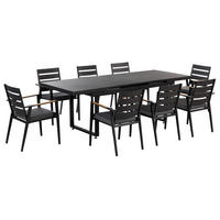 GARTENMÖBEL SET 8-Sitzer Aluminium schwarz Auflagen grau Valcanetto/Taviano - Hellbraun/Schwarz, Metall - Beliani