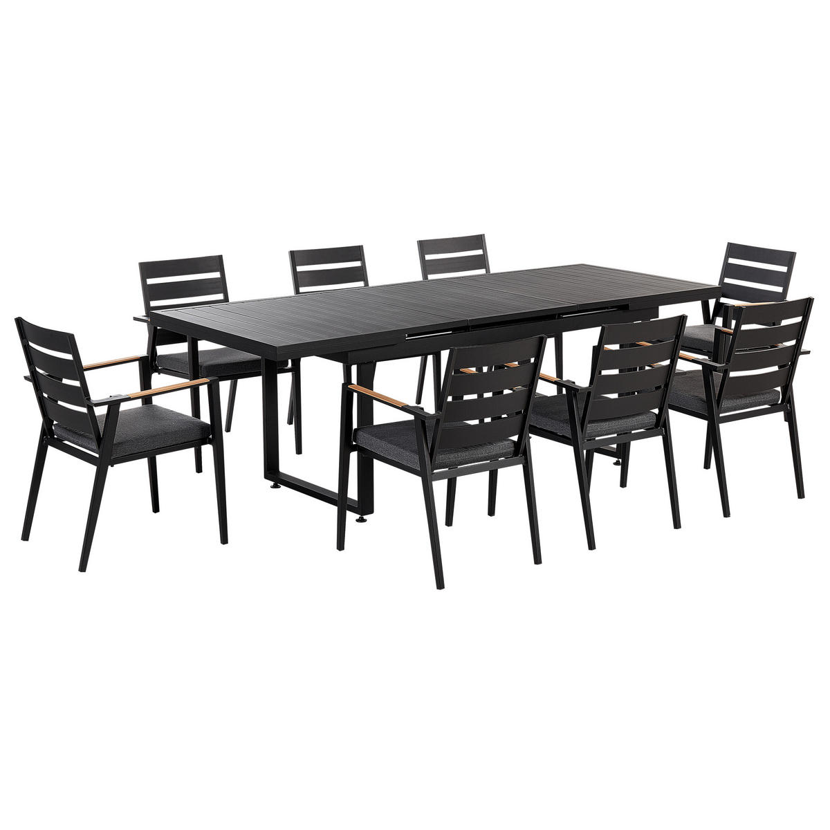 GARTENMÖBEL SET 8-Sitzer Aluminium schwarz Auflagen grau Valcanetto/Taviano - Hellbraun/Schwarz, Metall - Beliani