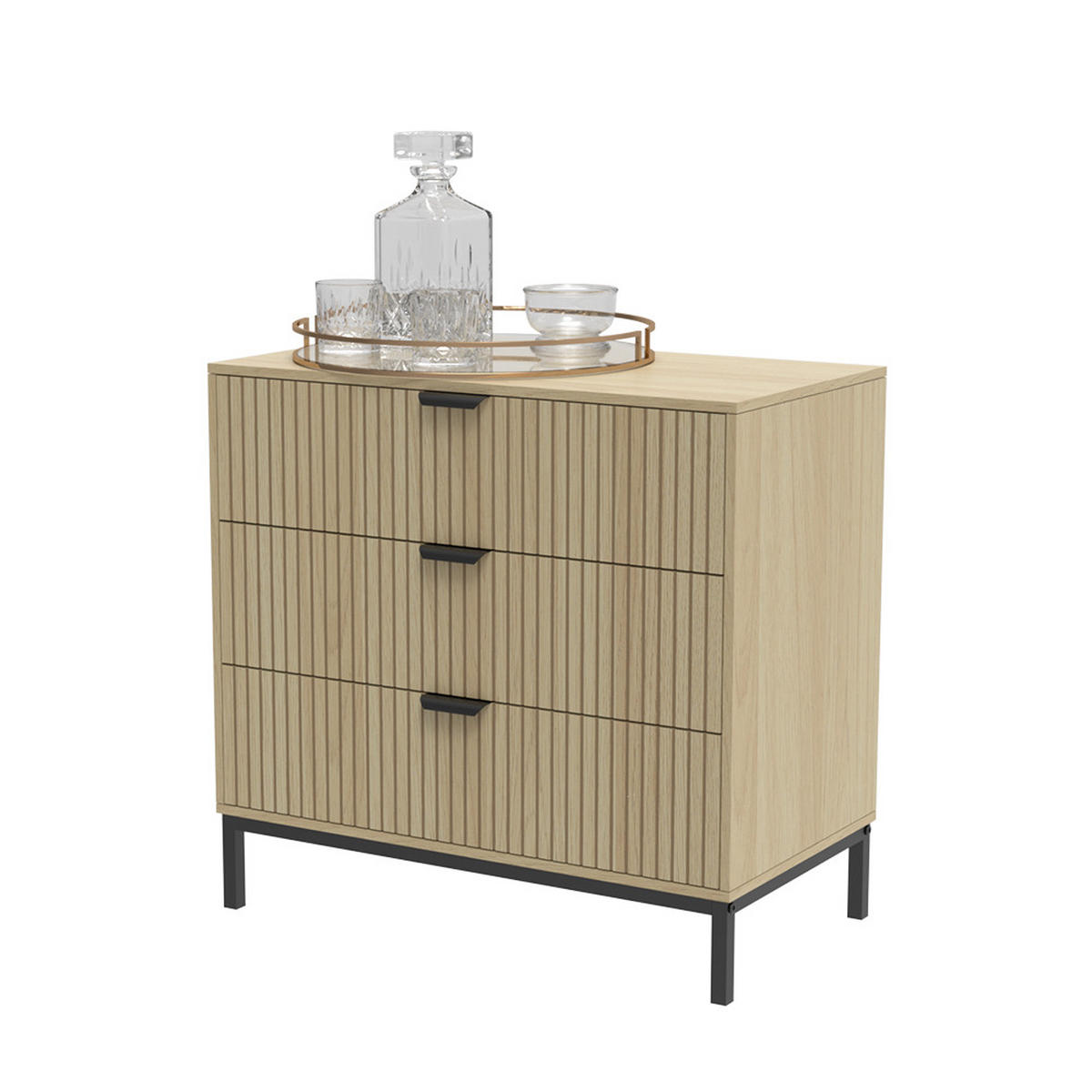 KOMMODE Lennox Eiche 72 x 69 cm mit 3 Schubladen - Eichefarben/Schwarz, Holzwerkstoff (72/69/40cm) - Vicco