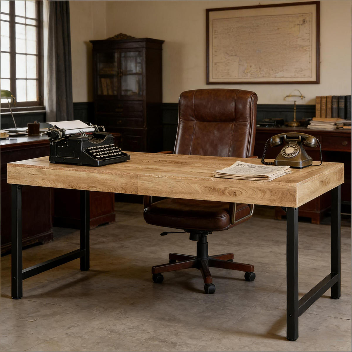 COMPUTERTISCH Schwarz-Braun 140/70/76 cm Metallrahmen rustikales Design - Schwarz, Holzwerkstoff (70/140/76cm) - PANGIVO