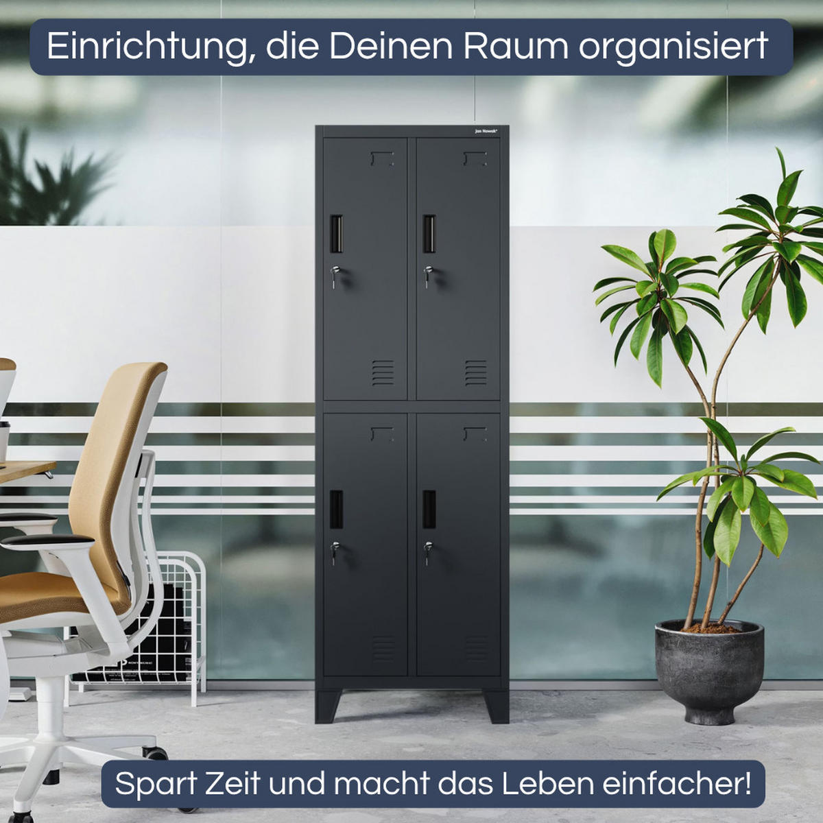 UMKLEIDESCHRANK Spind BERLIN 4 Abteile 172x55,9x45cm Anthrazit - Anthrazit, Metall (55.9/172/45cm) - DELUKE