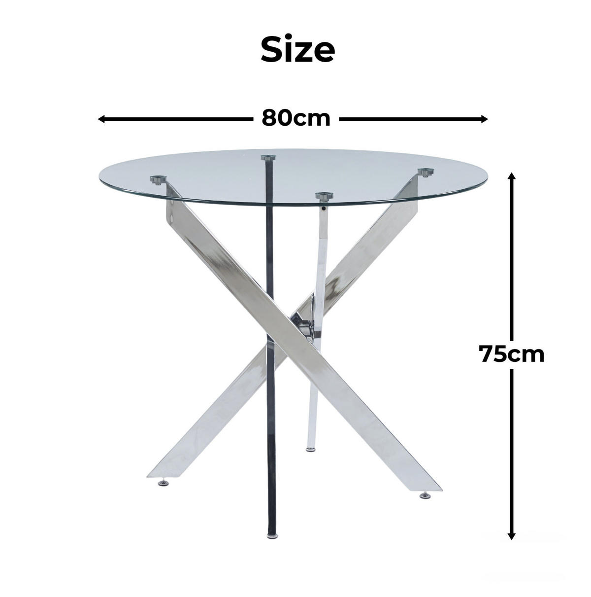 ESSTISCH rund mit Glasplatte Metallgestell Silber - Silberfarben, Metall (80/80/75cm) - Meubliv