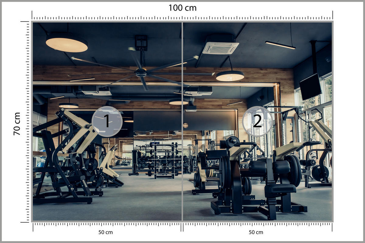 FOTOTAPETE Modernes Fitnessstudio Trainingsgeräte Sport 100x70 - Schwarz/Braun, Papier (100/70cm) - Muralo