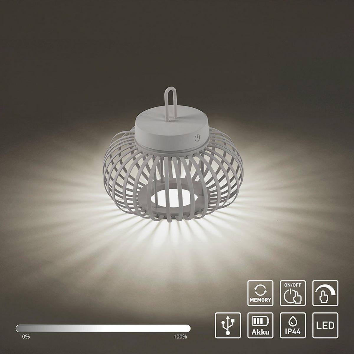 PENDEL TISCHLEUCHTE LED Metall sand, IP44, Touchdimmer, USB - Bernsteinfarben, Metall (25/25/22cm)