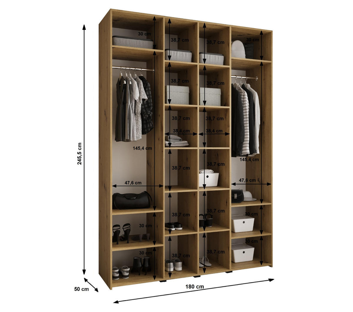 DREHTÜRENSCHRANK 245,5/180/50 4-türig - Kaschmir/Schwarz, Holz/Metall (180/245.5/50cm) - Abiks Möbel