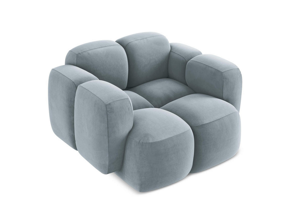 SESSEL Samt Stoff Blau - Schwarz/Hellblau, Holzwerkstoff/Kunststoff (120/72/115cm) - Makamii