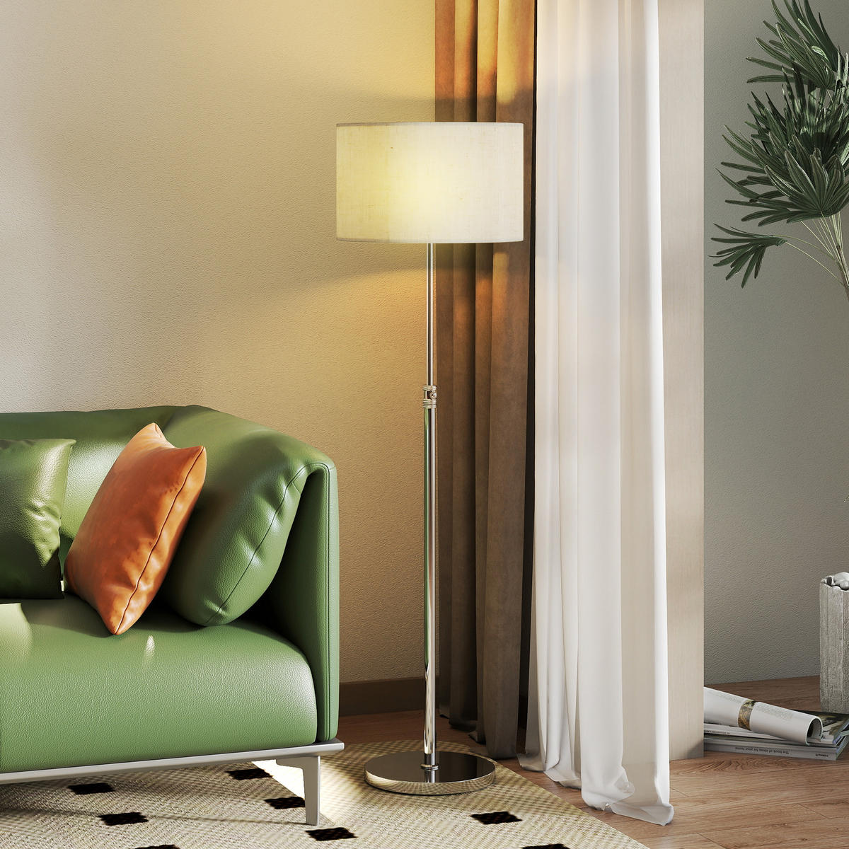 STEHLEUCHTE Stahl, Leinenstoff Beige - Beige, Metall (40/40/168cm) - HOMCOM