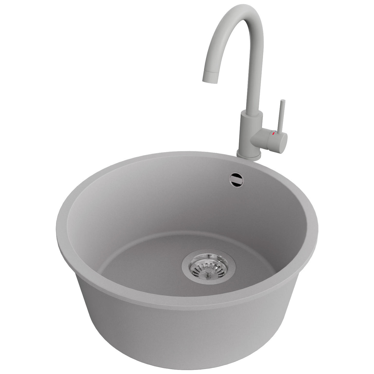 UNTERBAUSPÜLE GRANIT Valletta, 2-er set Grau 46/46 cm 1 Becken + Küchenarmatur 32/20 cm + Ablauf-Set ab 50er Unterschrank - Chromfarben/Grau, Kunststoff (46/20/46cm) - Primagran