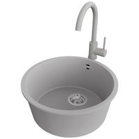 UNTERBAUSPÜLE GRANIT Valletta, 2-er set Grau 46/46 cm 1 Becken + Küchenarmatur 32/20 cm + Ablauf-Set ab 50er Unterschrank - Chromfarben/Grau, Kunststoff (46/20/46cm) - Primagran