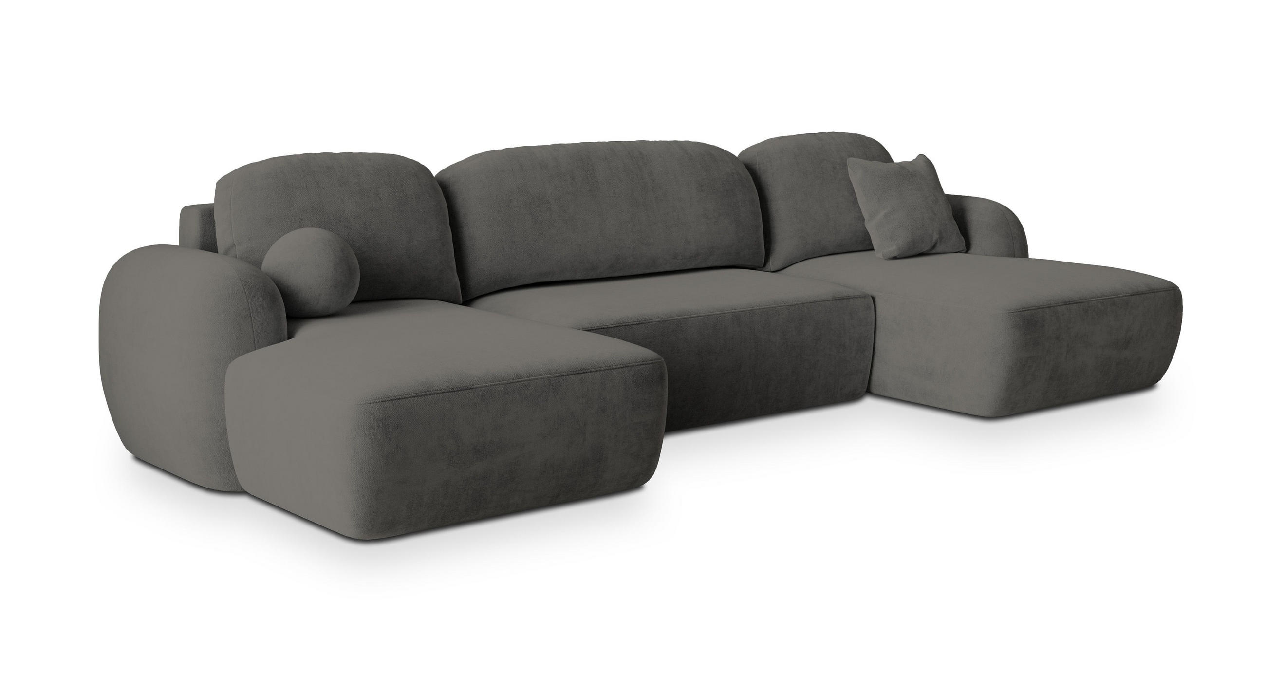 WOHNLANDSCHAFT SAVONA K Grau Plüsch-Stoff mit Schlaffunktion - Grau, Holz (320/90/148cm) - MASSENO