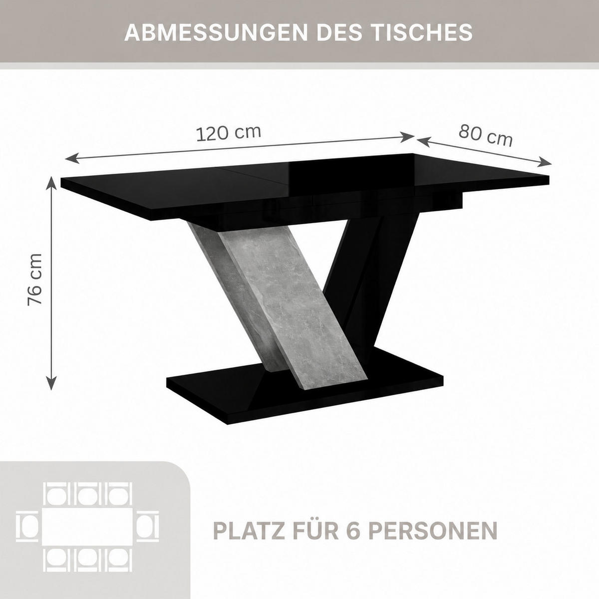 ESSTISCH Ausziehbar 120-160 cm Schwarz glänzend - Schwarz Hochglanz, Holzwerkstoff (160/80/75cm) - Home Collective