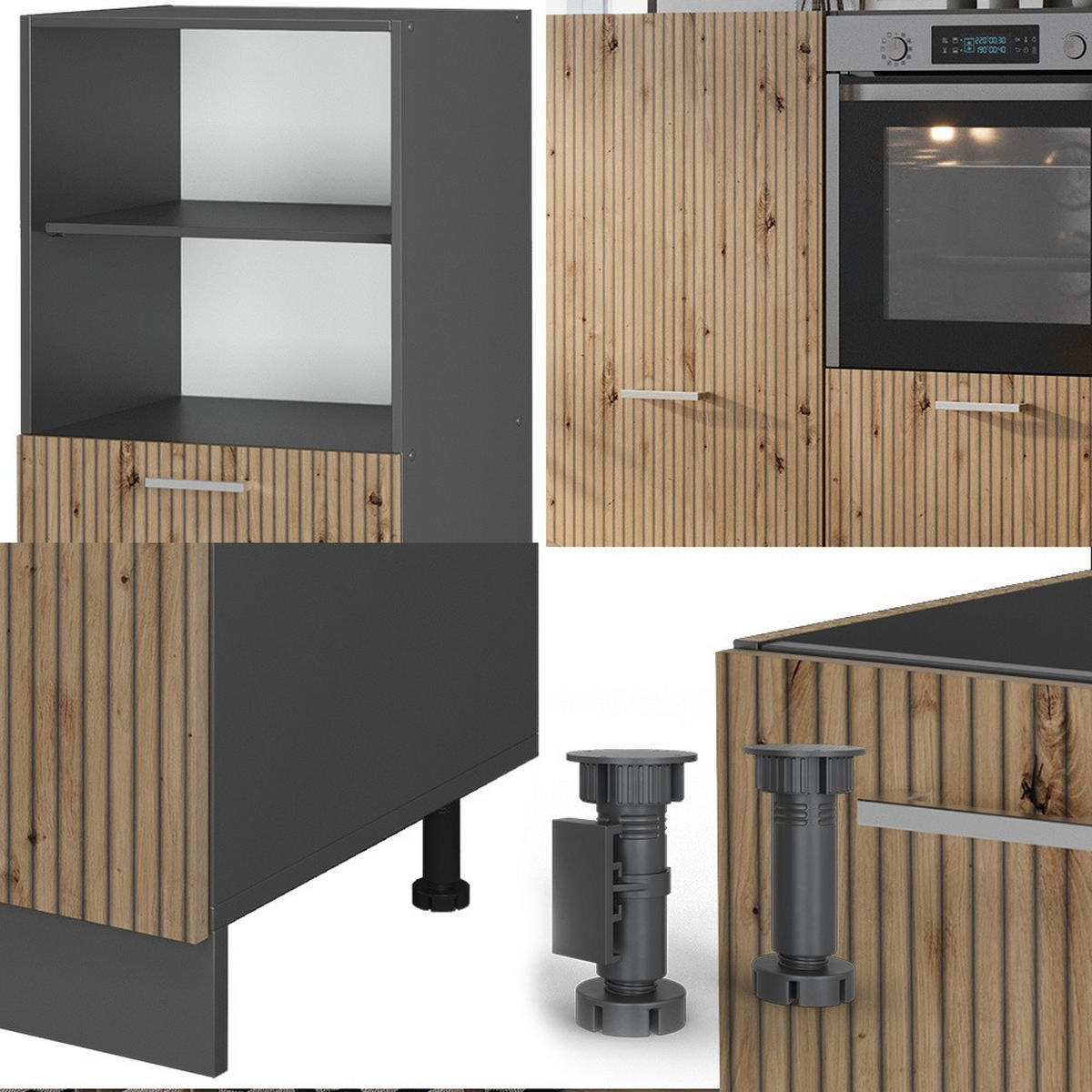 KÜCHENBLOCK R-Line Artisan Eiche/Anthrazit 180 cm ohne Arbeitsplatte - Anthrazit/Eiche Artisan, Holzwerkstoff (180/143/46cm) - Vicco