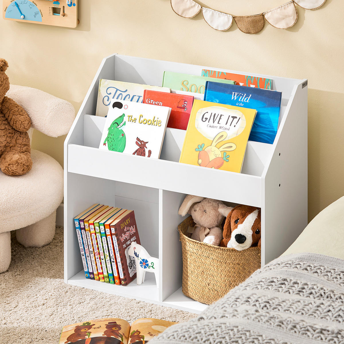 KINDER BÜCHERREGAL Weiß 68x68x30cm - Weiß, Holzwerkstoff (73/80/30cm) - SoBuy