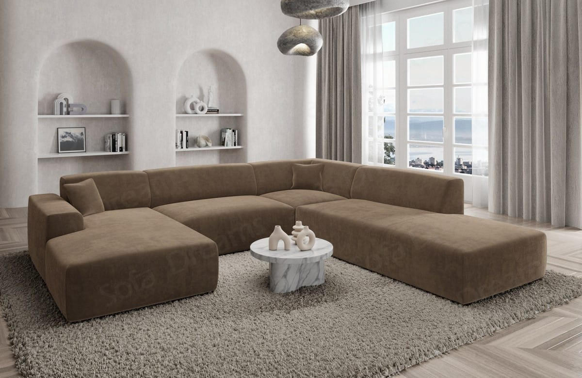 WOHNLANDSCHAFT Genova Braun Samtstoff - Braun, Kunststoff (326/70/263cm)