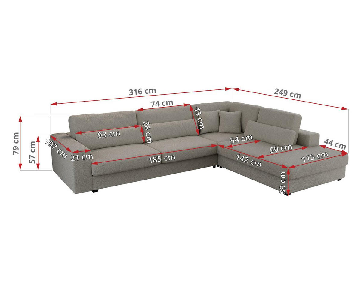 ECKSOFA Savona Grau Boucle - rechts - Schwarz/Grau, Kunststoff/Textil (249/316cm) - MKS