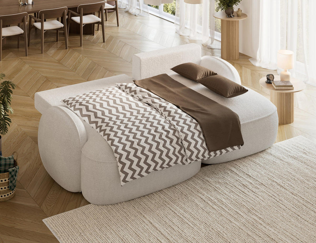 ECKSOFA TESALIA L-Form – Schlaffunktion, Bettkasten, Wellenfederung, HR-Kaltschaum, minimalistisches Design - Weiß, Kunststoff (150/247cm) - Wohnideebilder