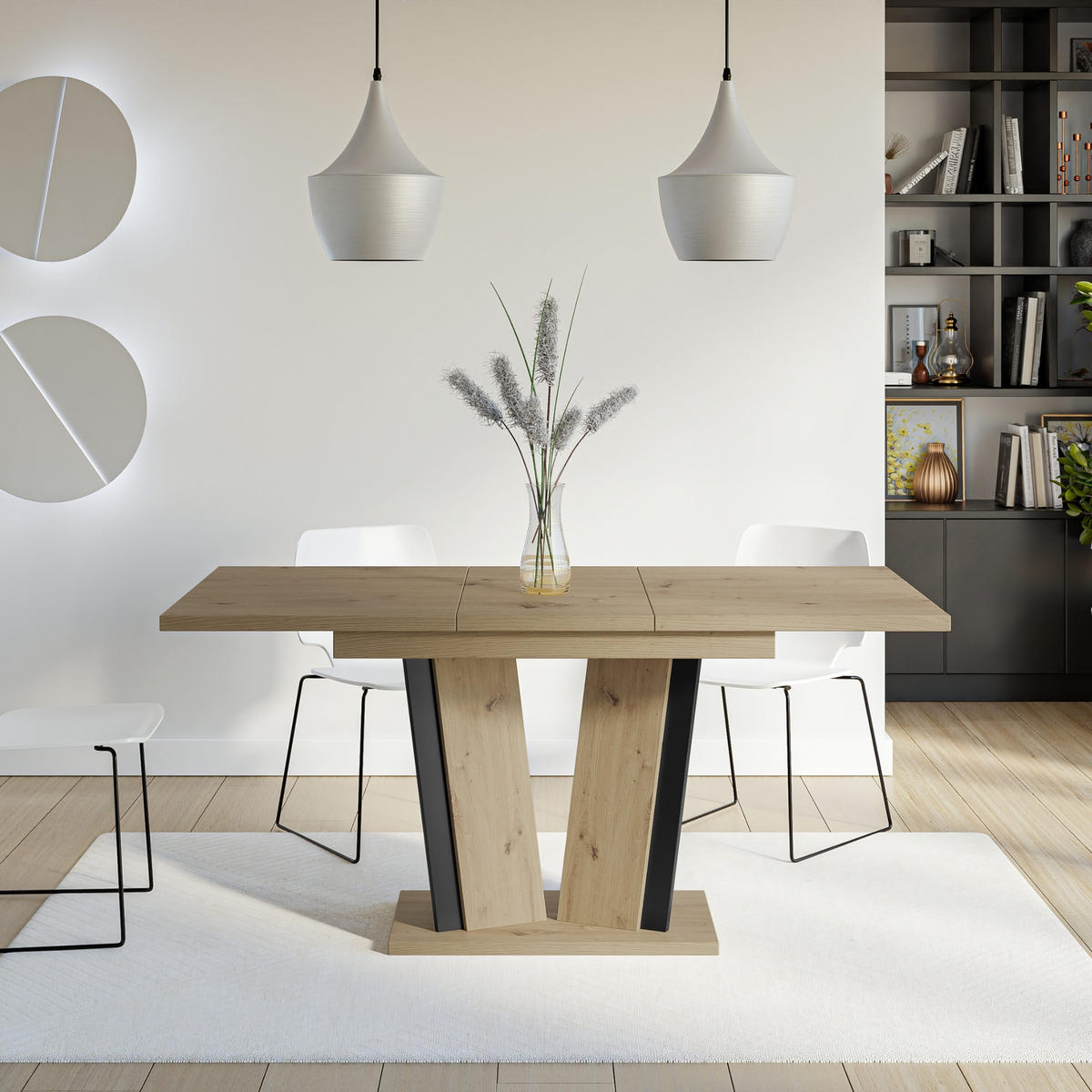 ESSTISCH Ausziehbar 120 - 160 cm Artisan Eiche Holzoptik und Schwarz - Schwarz/Eiche Artisan, Holzwerkstoff (120/80/75cm) - PROSPERO