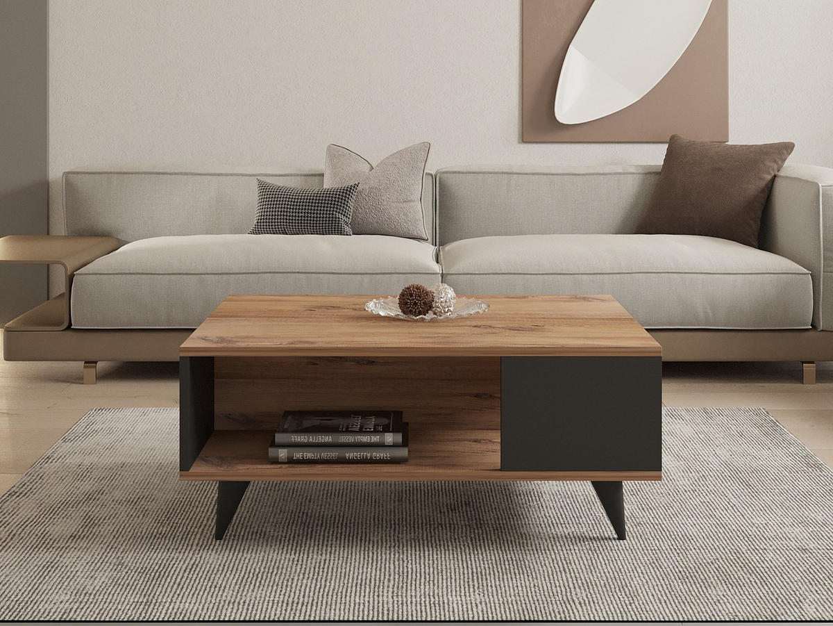 COUCHTISCH Yuka Nussbaum/Schwarz - Nussbaumfarben/Schwarz, Holz (60/90/39cm) - Habitat Garten