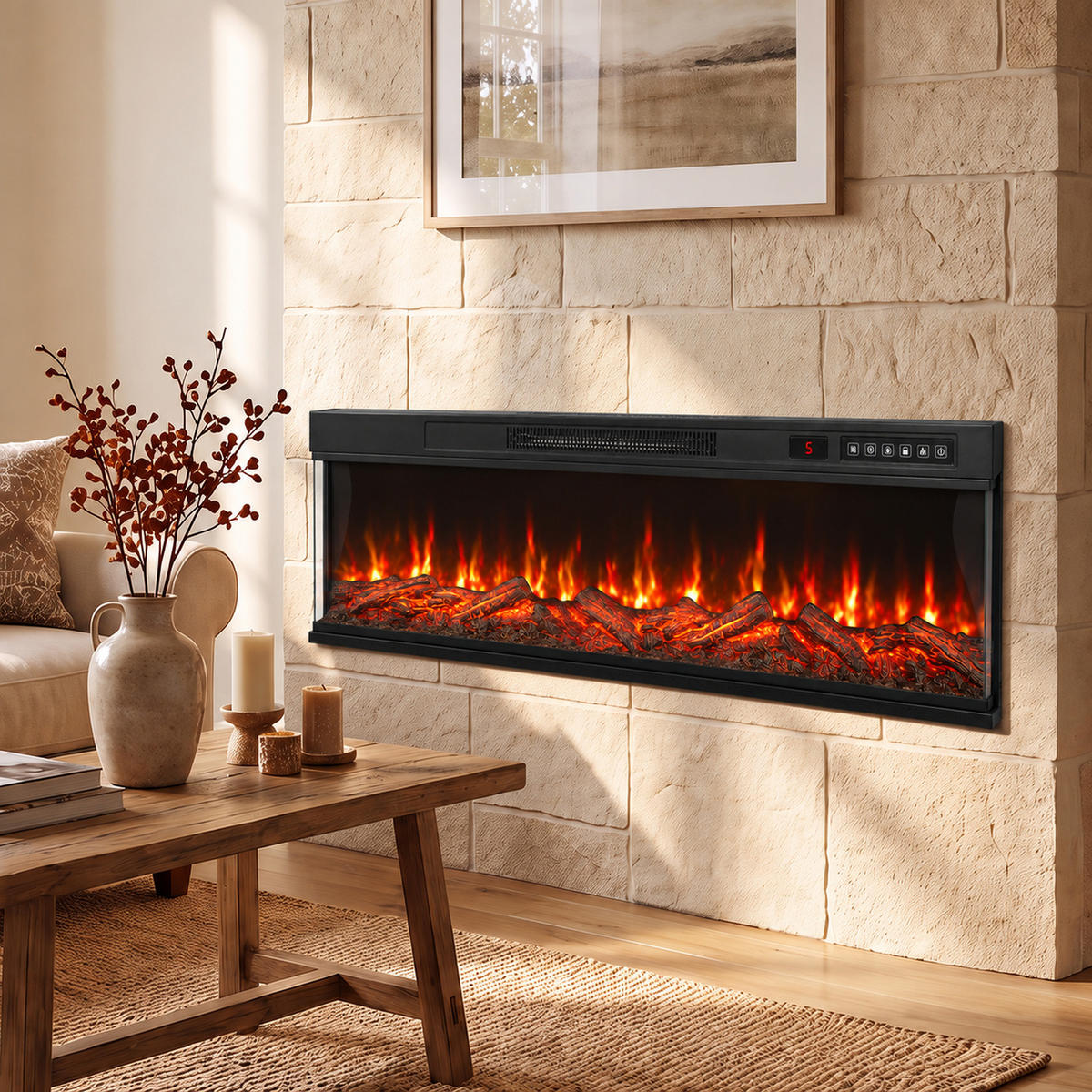 ELEKTROKAMIN Stahl gehärtetes Glas Schwarz - Schwarz, Metall (15/46/127cm) - HOMCOM