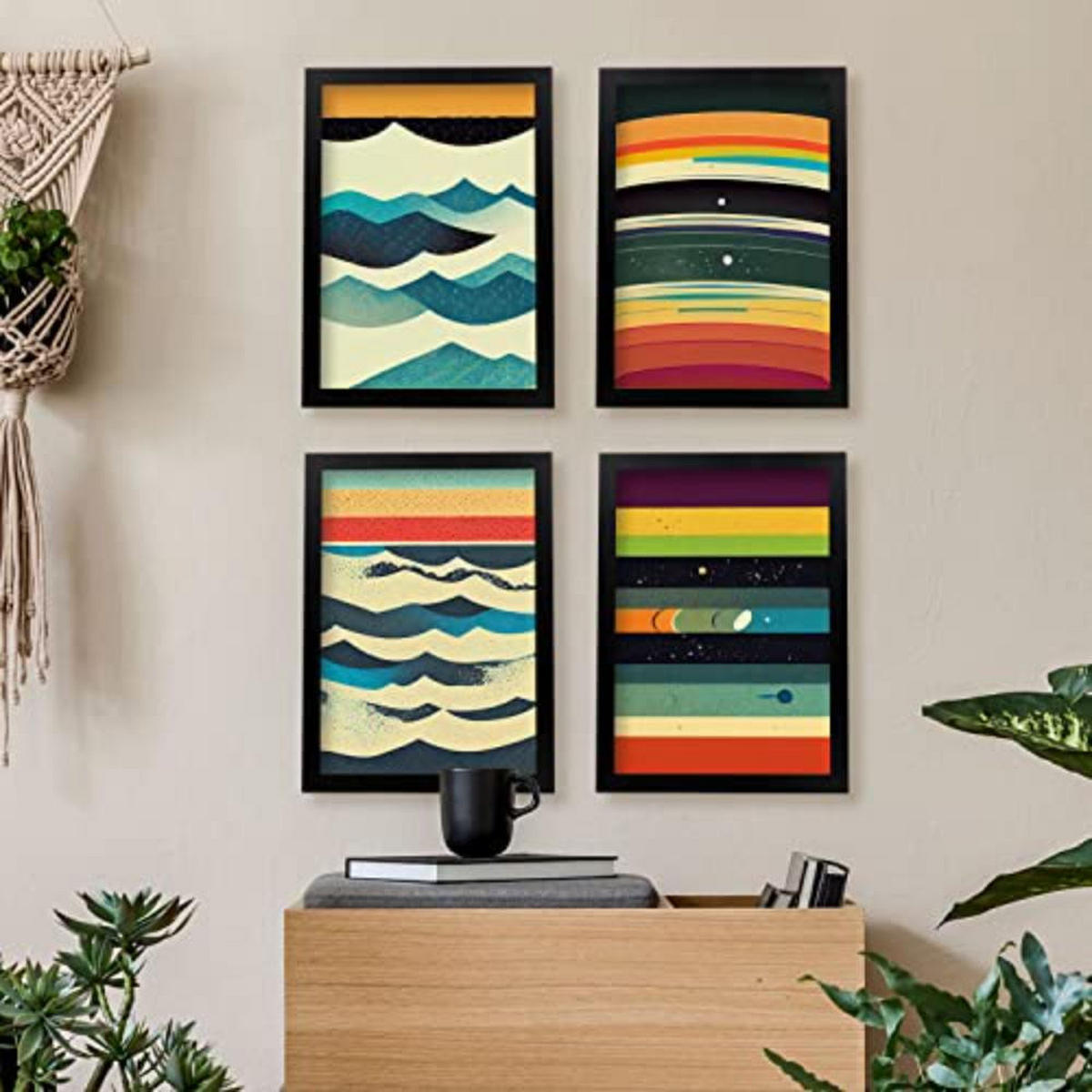 POSTER Set mit 4 Meer Abstrakt Moderne Galaxien A3 Schwarzer Rahmen - Schwarz, Papier (29.7/3cm) - Nacnic