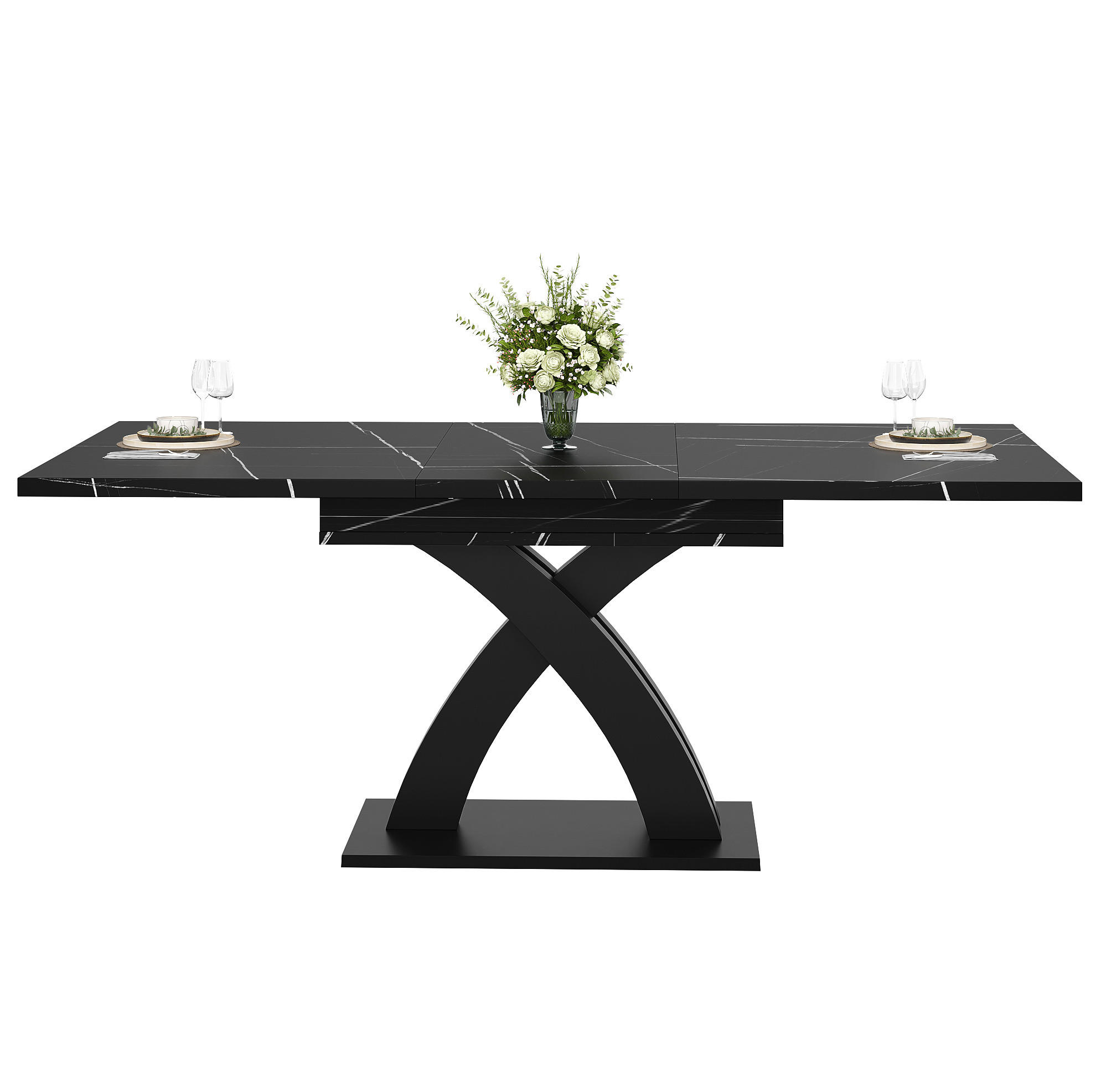 ESSTISCH 120-160x80x76 cm in Schwarz aus MDF und Metall auf X-Gestell ausziehbar - Schwarz, Holzwerkstoff (160/80/75cm) - Modfu