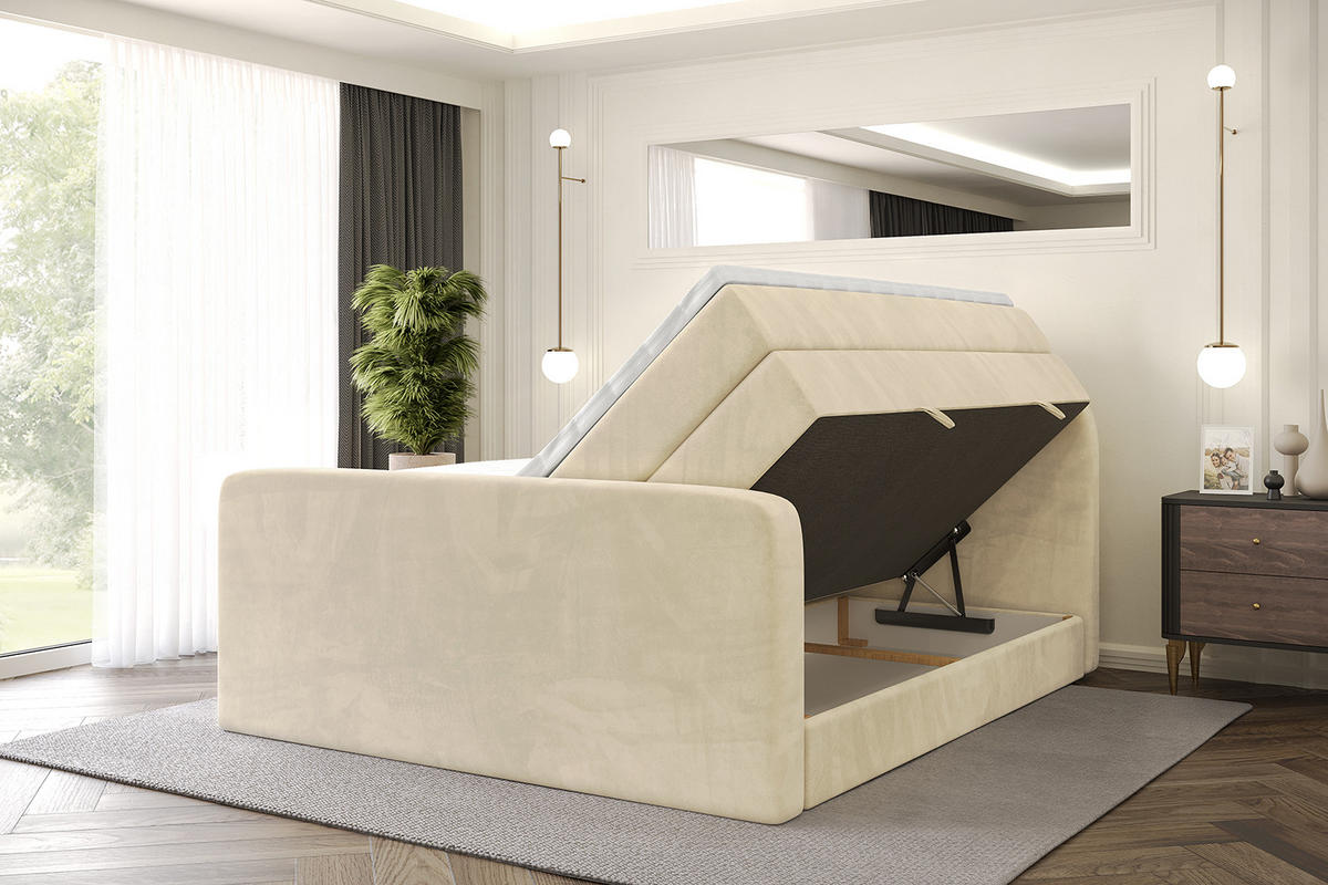 BOXSPRINGBETT mit Matratze und Lattenrost - NOX-Z KING-160x200 - Beige Monolith - Beige, Holzwerkstoff (160/200cm) - ALTDECOR