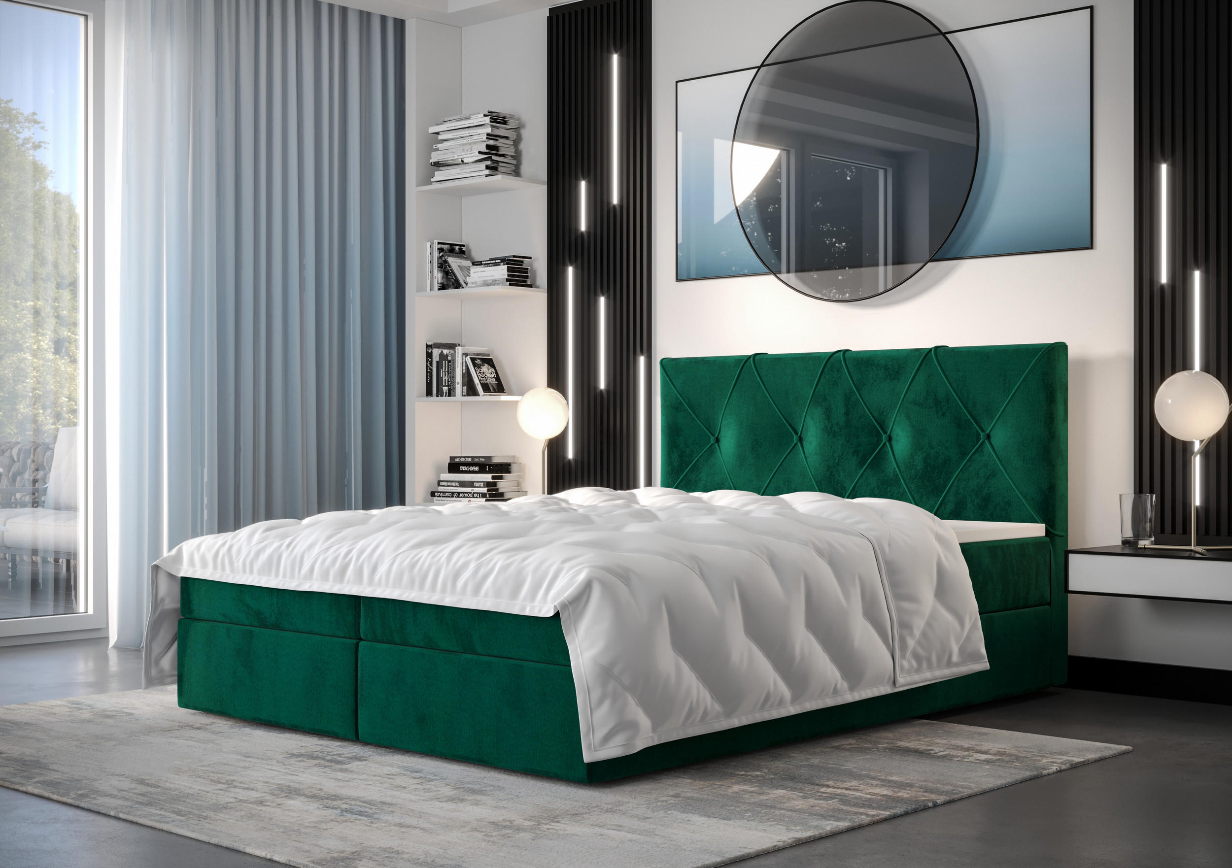 BOXBETT ALTEA 200x200, mit Matratze H3, Bonell und Topper, Monolith 37 - Grün, Holz/Kunststoff (200/200cm) - Bedante