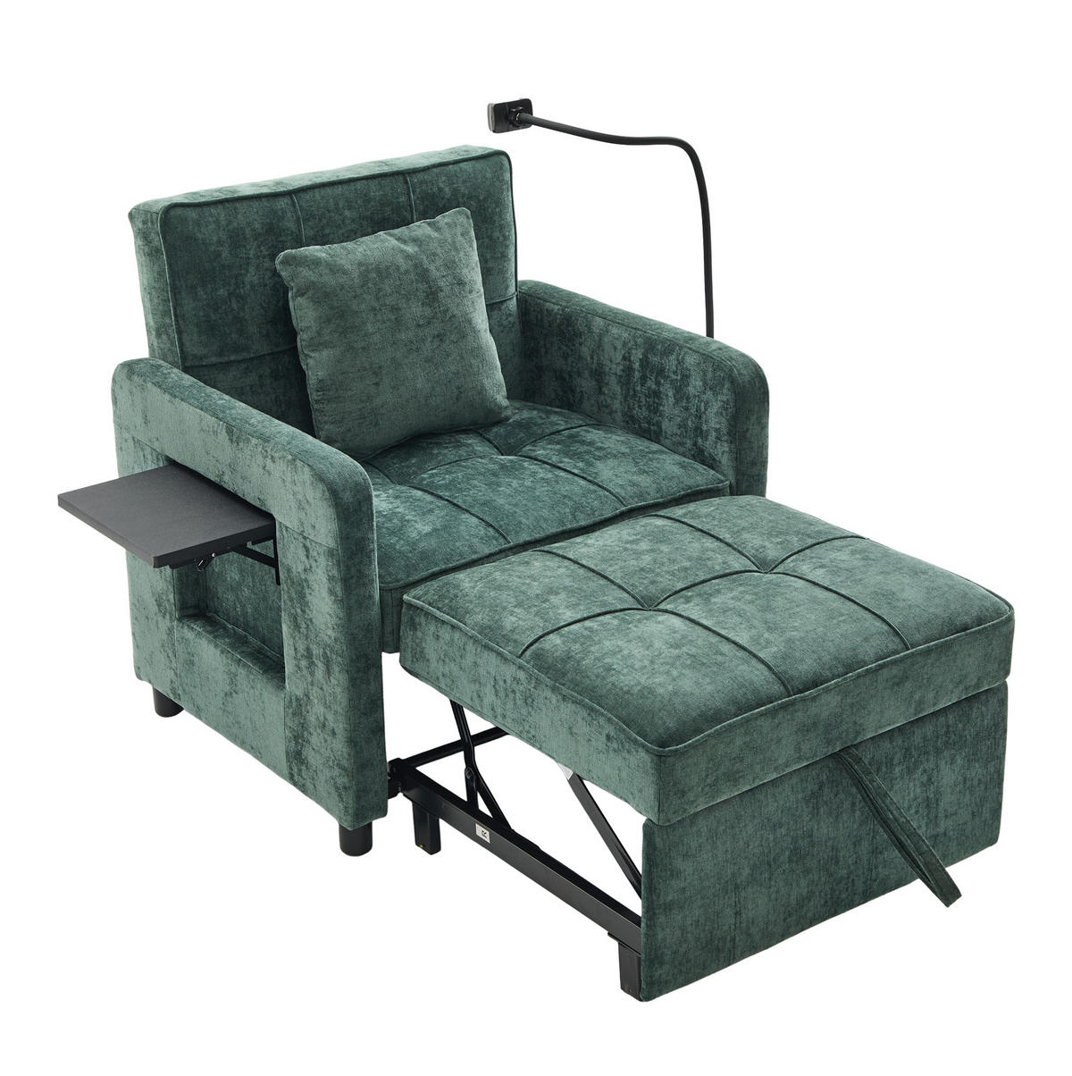 SCHLAFSESSEL 167/79/83 cm grün aus Chenille mit Stauraum - Grün, Textil (79/83/167cm) - OKWISH