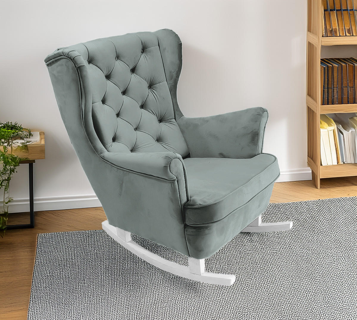 SCHAUKELSESSEL mit gepolstertem Sitz und Armlehnen, 102x81x95 cm, Asche_29857 - Blaugrau/Weiß, Holz/Textil (81/102/95cm) - DomoHome