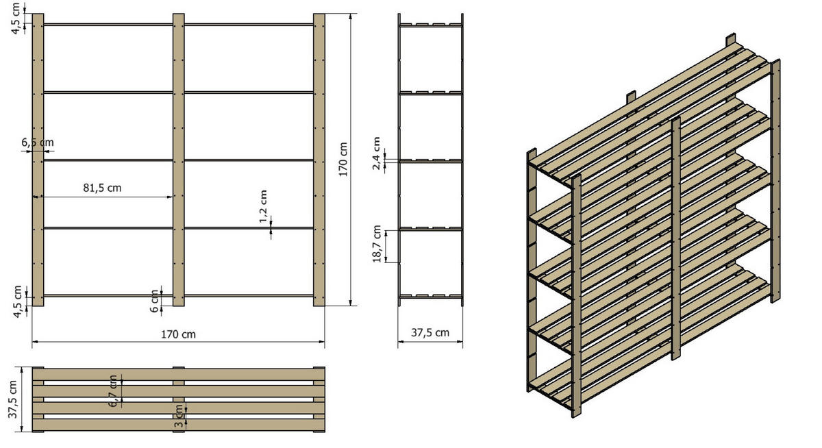 HOLZREGAL PINEPEAK 170x170x38cm 5 Fachboden 1,2cm dickes Kiefernholz Braun - Braun, Holz (170/170/38cm) - PROREGAL
