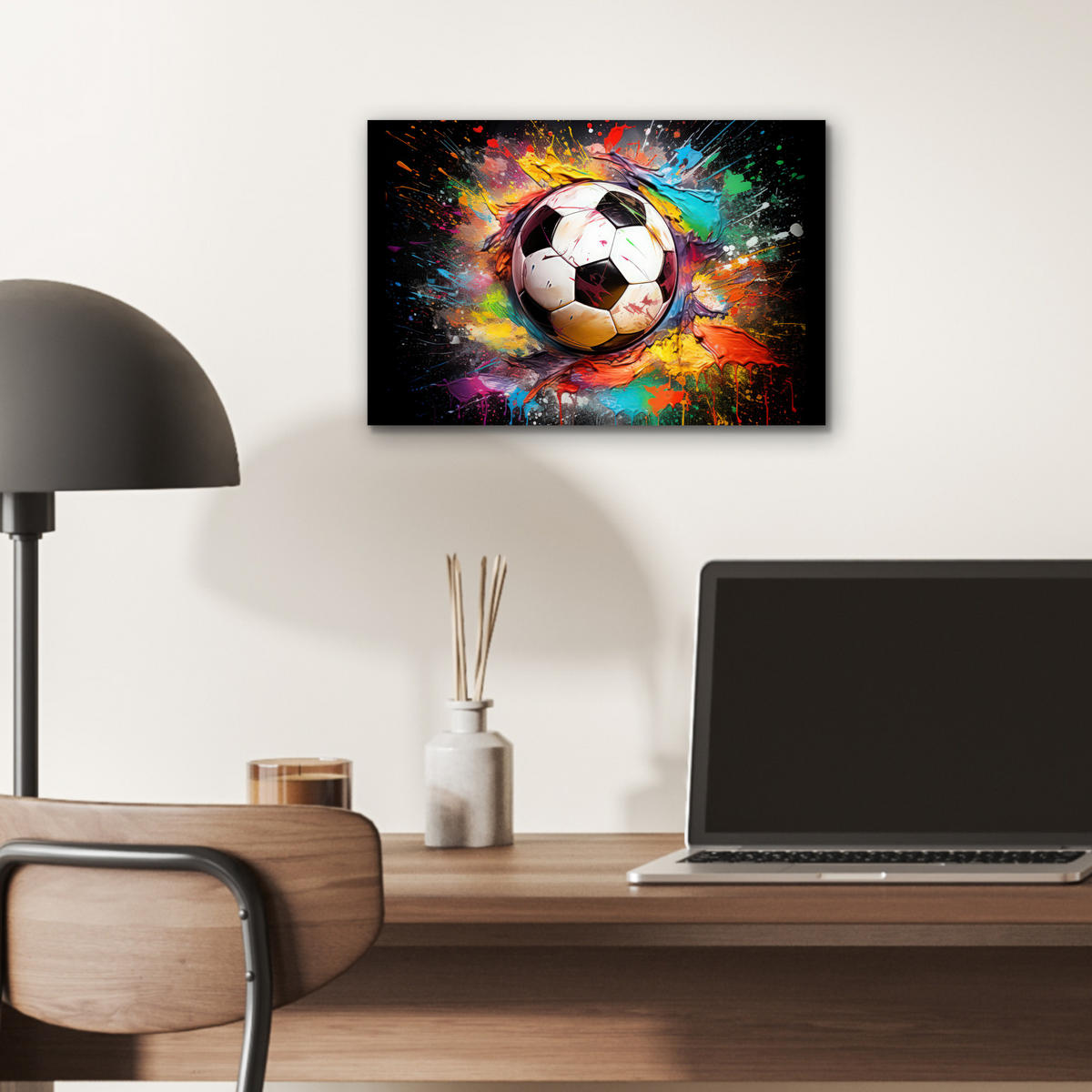 KOVOVÝ OBRAZ Futbal - Farba - Farby - Čierna - Biela 30x20 cm - biela, kov (30/20cm) - MuchoWow