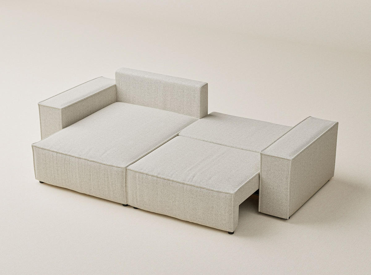 ECKSOFA MIT SCHLAFFUNKTION Zaya Creme Webstoff - Creme/Schwarz, Holz/Holzwerkstoff (255/148cm) - Maison de Reve