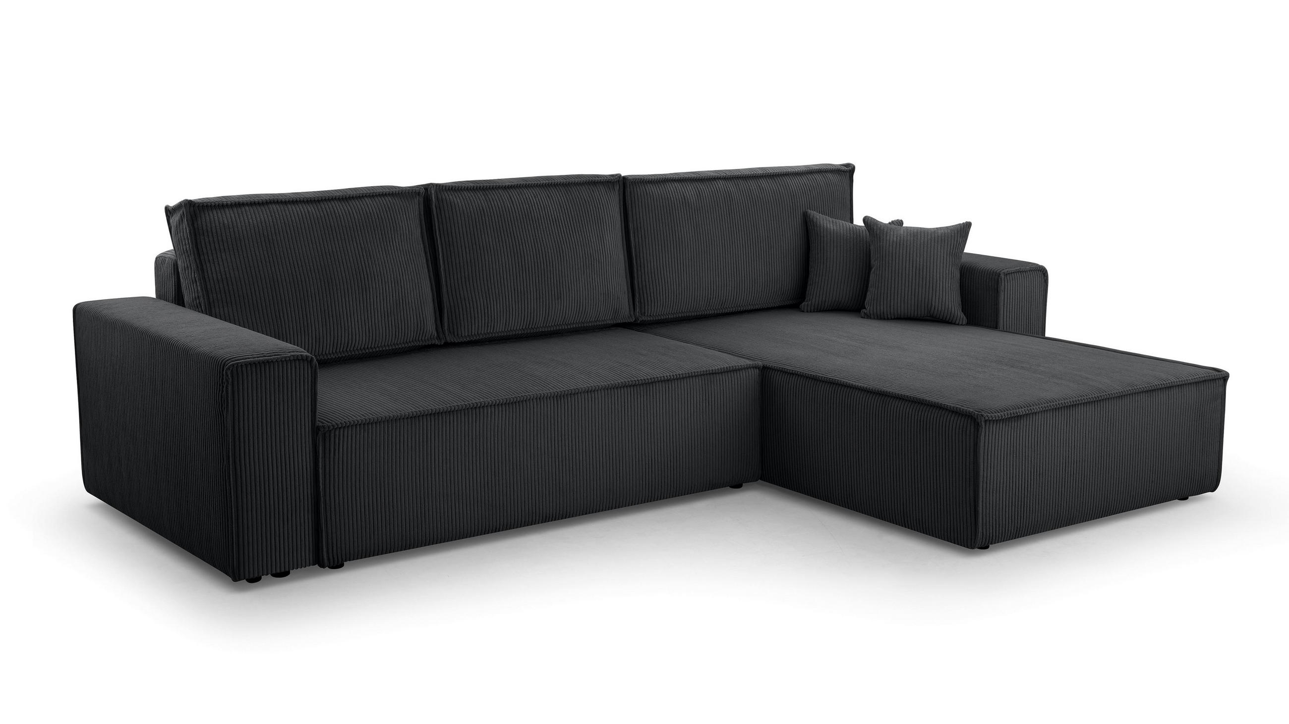 ECKSOFA L Form Cedria Dunkelgrau 287/145/85 cm mit Schlaffunktion - Dunkelgrau/Schwarz, Kunststoff/Textil (287/145cm) - AX Living