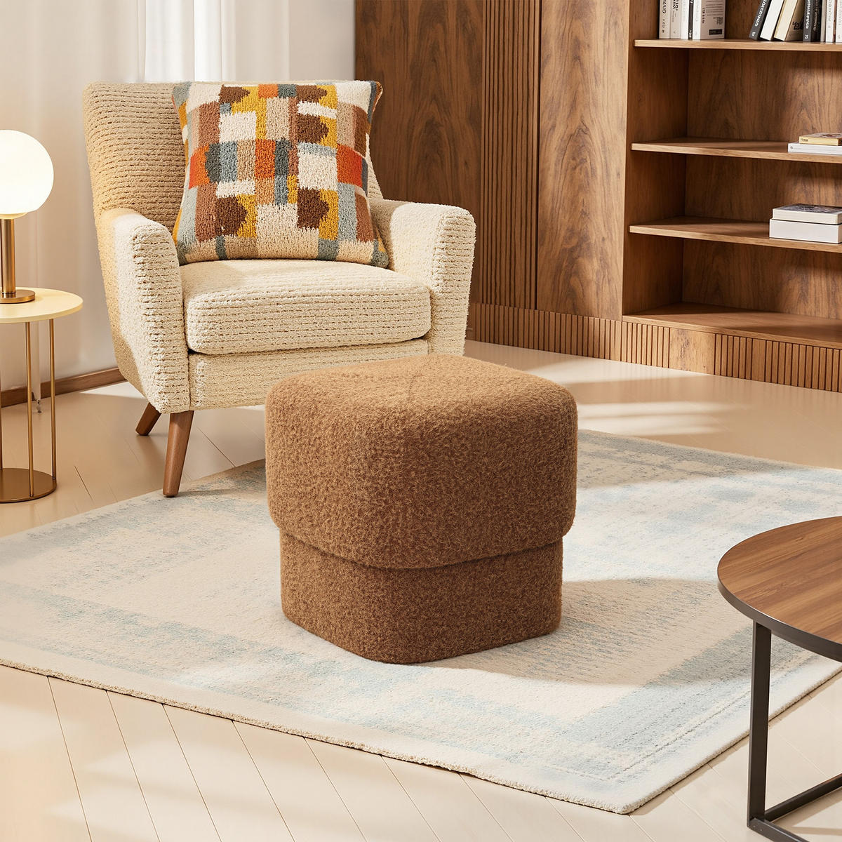 HOCKER Teddy-Stoff Braun 41 x 41 x 39 cm - Braun, Holzwerkstoff (42/40/42cm) - Hometopia