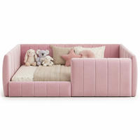 BOXBETT 90/200 mit Sicherheitsgeländer, gepolstertem Kopfteil und Rückenlehne in Rosa - Rosa, Holzwerkstoff/Textil (90/200cm) - EVRYAE