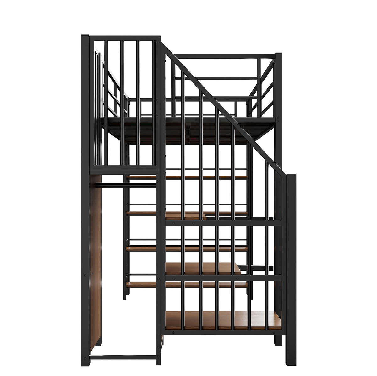 HOCHBETT 90/200 cm in Schwarz – mit Stauraum, Kleiderschrank und hohem Rausfallschutz - Schwarz, Metall (90/200cm) - BEAOK