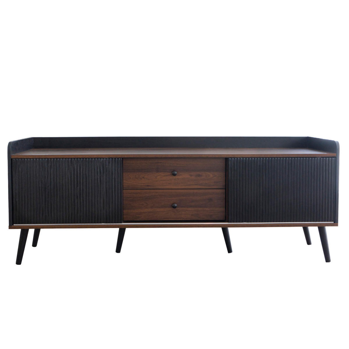 TV-LOWBOARD aus Spanplatte 160x40x58 cm Schwarz/Holzfarben mit Schiebetüren und Schubladen - Schwarz, Holzwerkstoff (160/58/40cm) - IVMEU